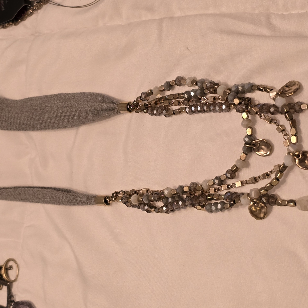 Elegant Gray and Gold Beaded Necklace